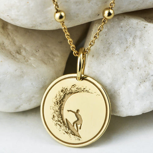 14K Gold Surfer Wave Pendant Necklace
