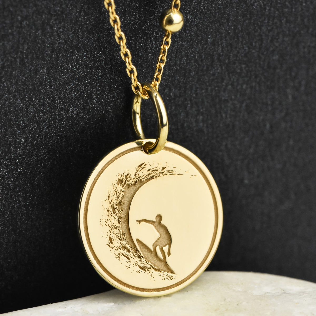 14K Gold Surfer Wave Pendant Necklace