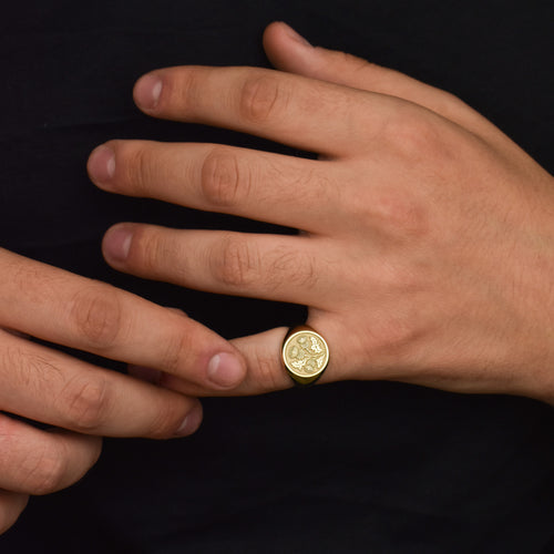 14K Gold Thistle Signet Ring