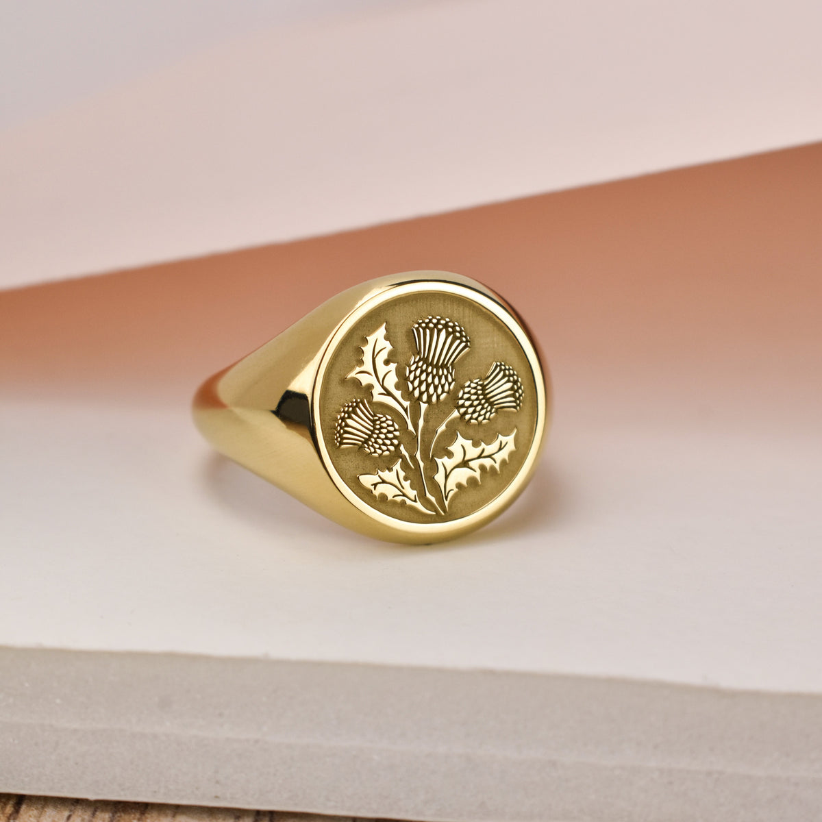 14K Gold Thistle Signet Ring