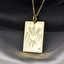 14K Gold Three of Swords Tarot Card Pendant Necklace