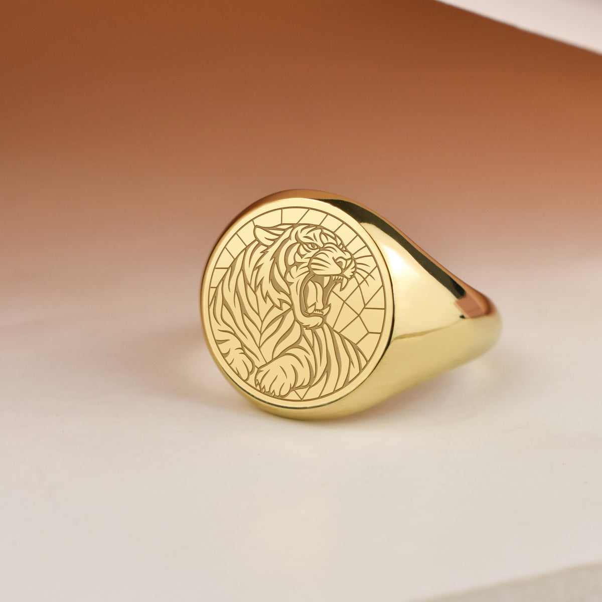 14K Gold Tiger Signet Ring