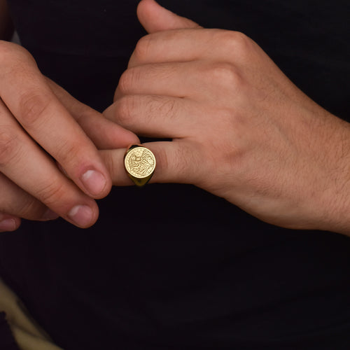 14K Gold Tiger Signet Ring