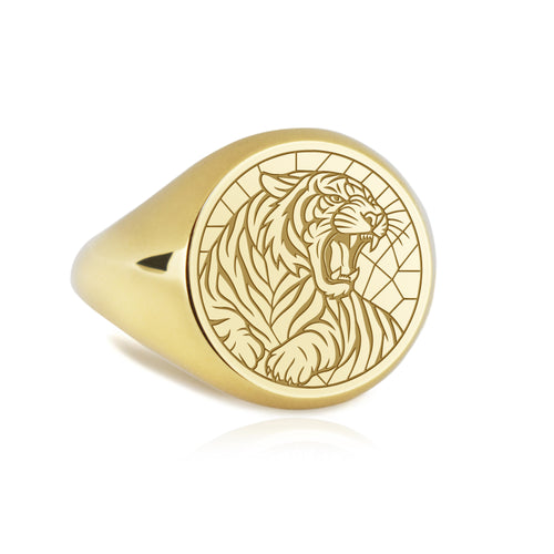 14K Gold Tiger Signet Ring