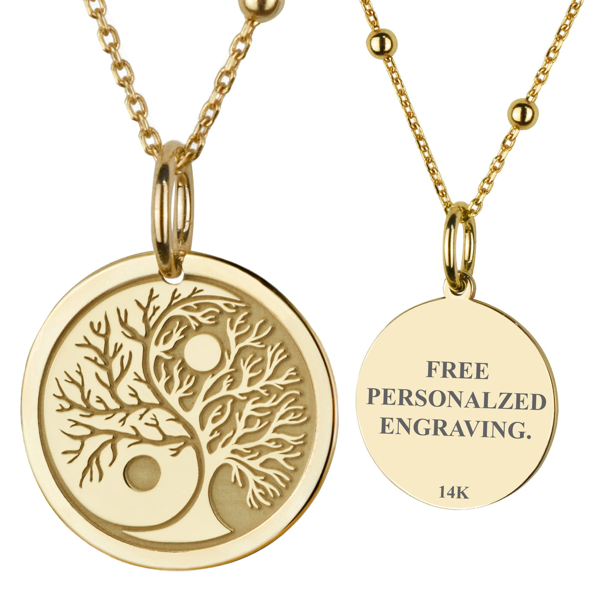 14K Gold Yin Yang Tree of Life Necklace