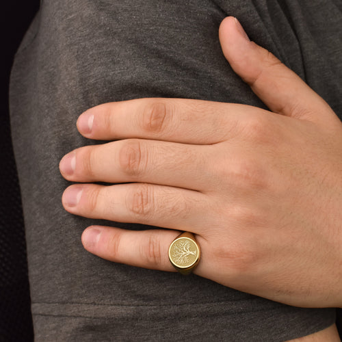 14K Gold Tree of Life Signet Ring