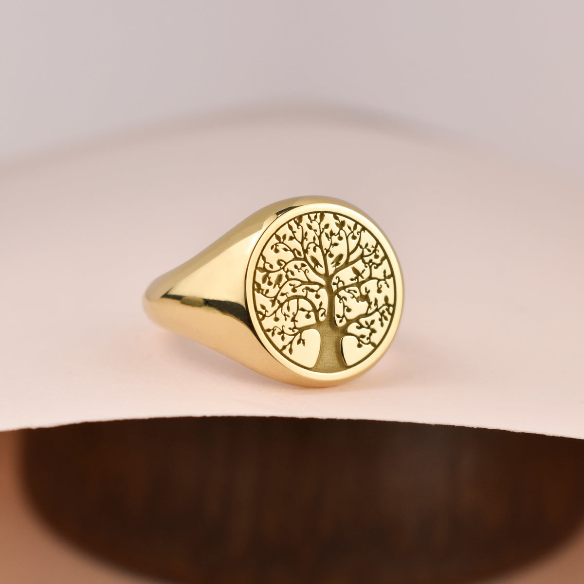14K Gold Tree of Life Signet Ring