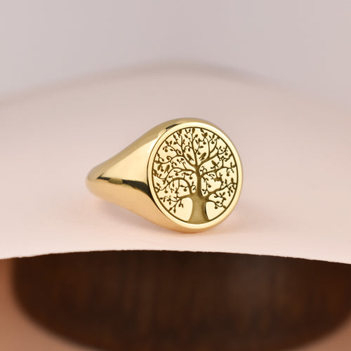 14K Gold Tree of Life Signet Ring