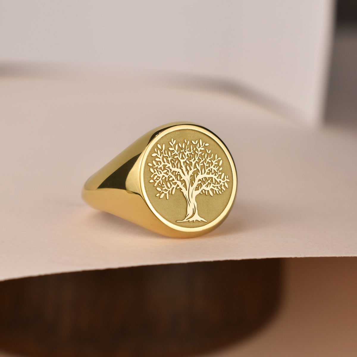 14K Gold Tree of Life Signet Ring