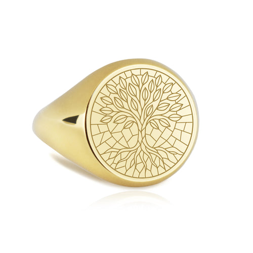 14K Gold Tree of Life Signet Ring