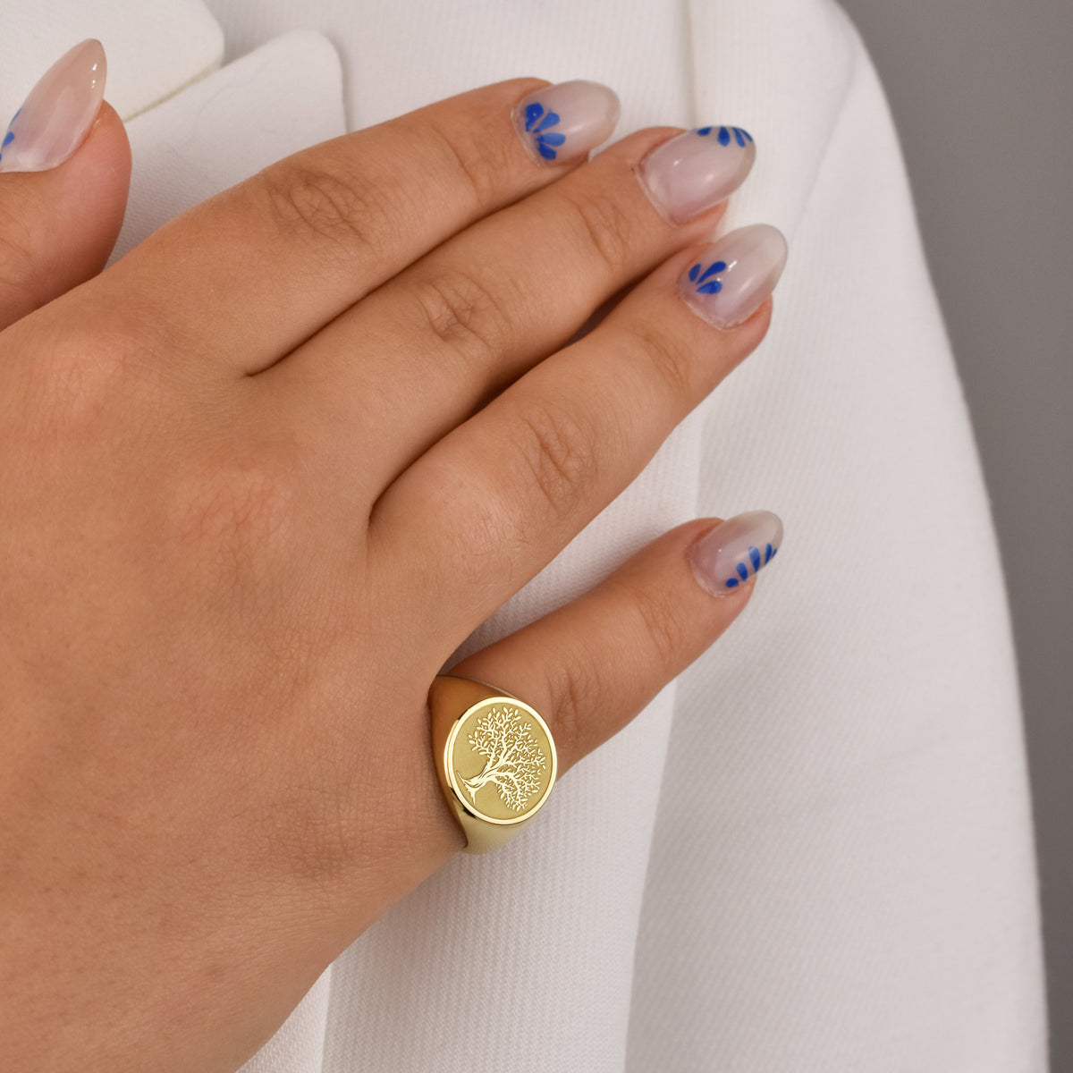 14K Gold Tree of Life Signet Ring
