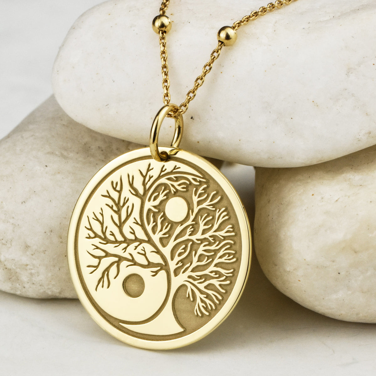 14K Gold Yin Yang Tree of Life Necklace