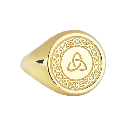 14K Gold Triquetra Celtic Knot Signet Ring
