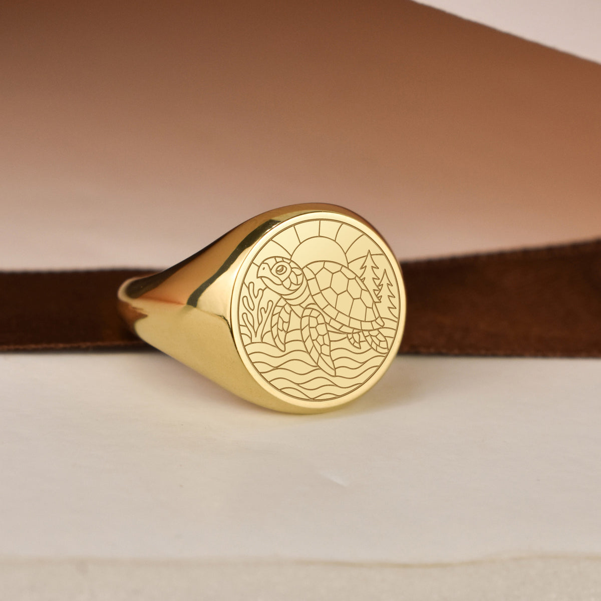 14K Gold Turtle Signet Ring