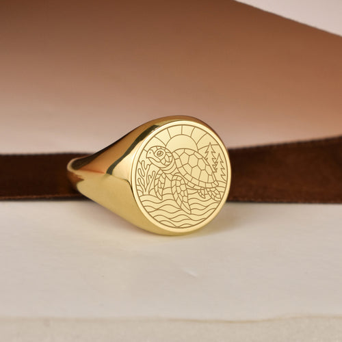 14K Gold Turtle Signet Ring