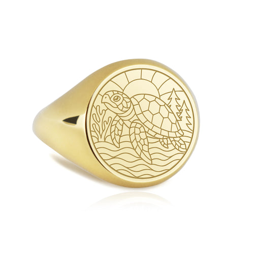 14K Gold Turtle Signet Ring
