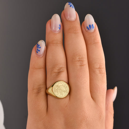14K Gold Turtle Signet Ring
