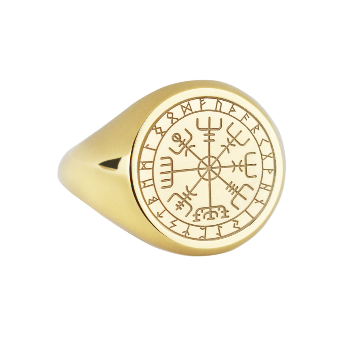 14K Gold Vegvisir Viking Compass Signet Ring
