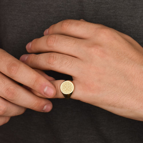 14K Gold Vegvisir Signet Ring