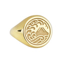 14K Gold Mount Fuji Wave Signet Ring