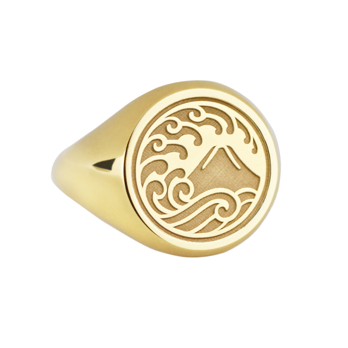 14K Gold Mount Fuji Wave Signet Ring