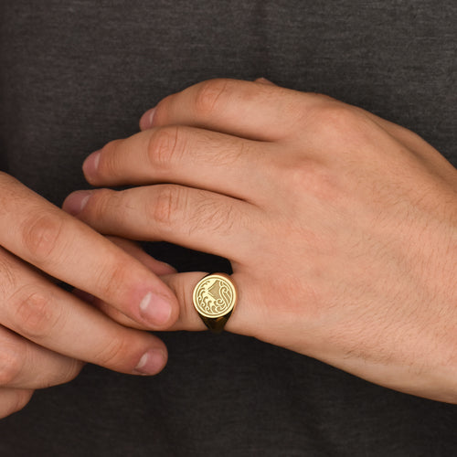 14K Gold Mount Fuji Wave Signet Ring