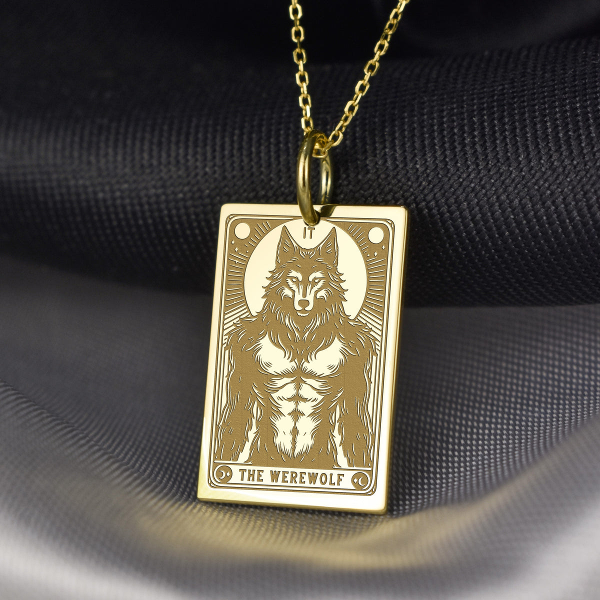 14K Gold Werewolf Tarot Card Pendant Necklace