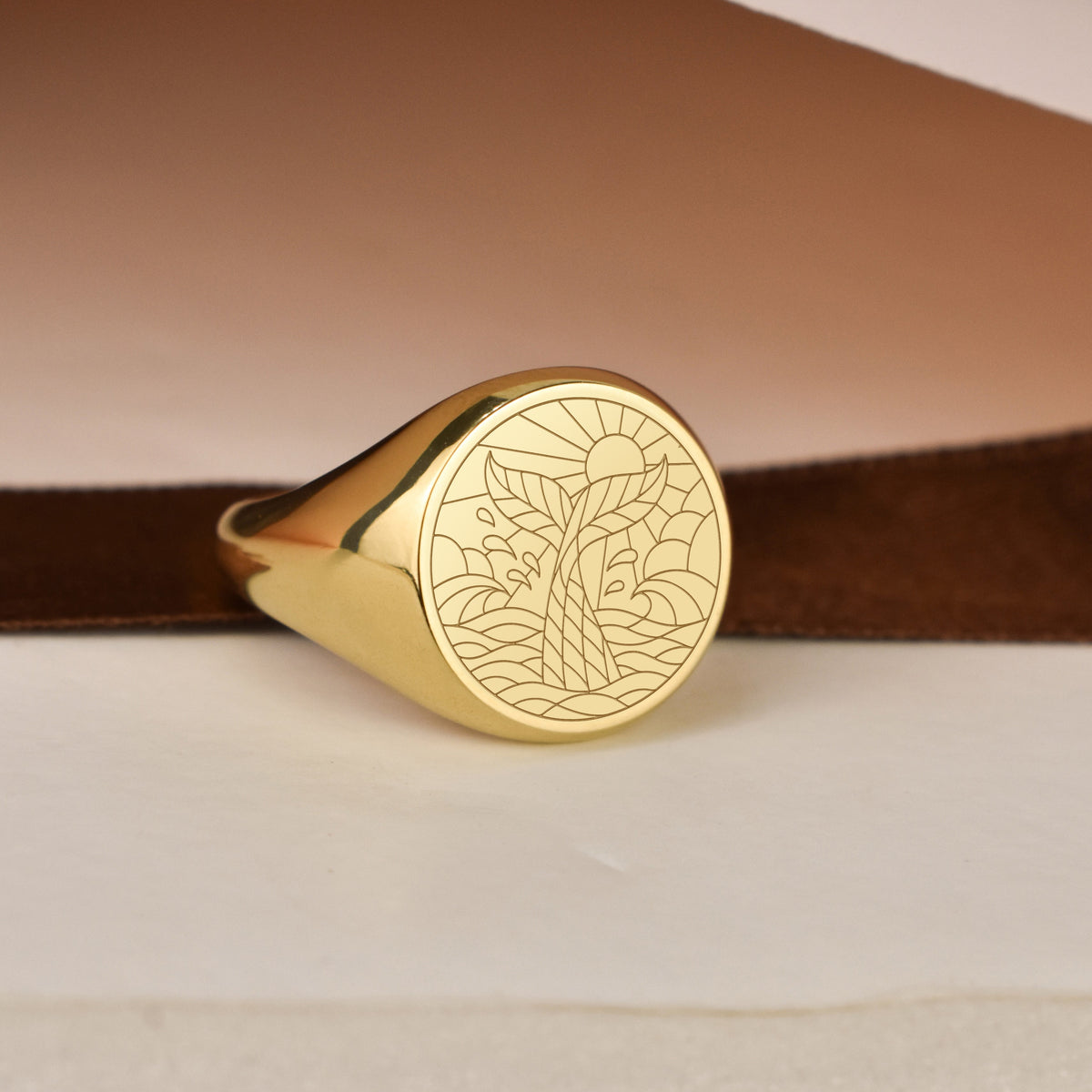 14K Gold Whale Tail Signet Ring