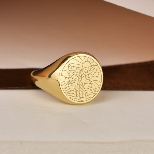 14K Gold Whale Tail Signet Ring
