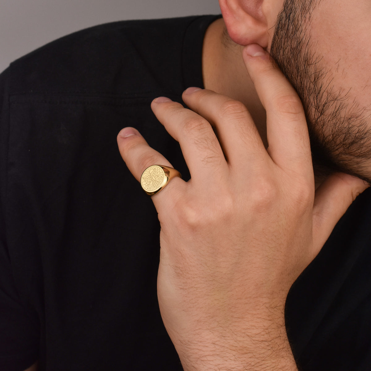 14K Gold Whale Tail Signet Ring