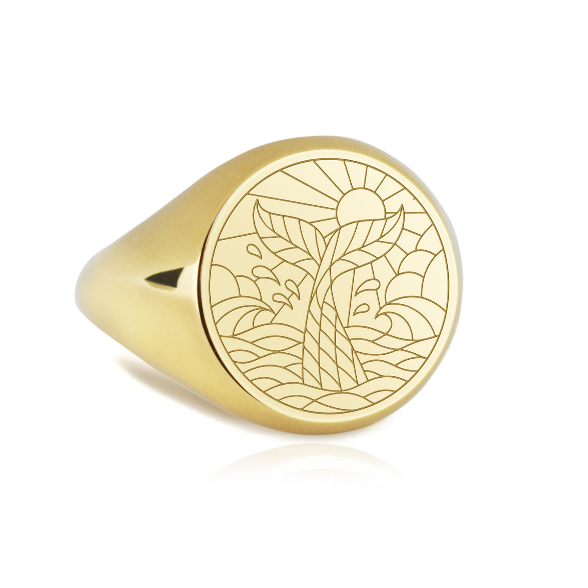 14K Gold Whale Tail Signet Ring