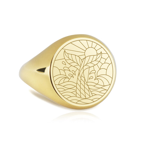 14K Gold Whale Tail Signet Ring