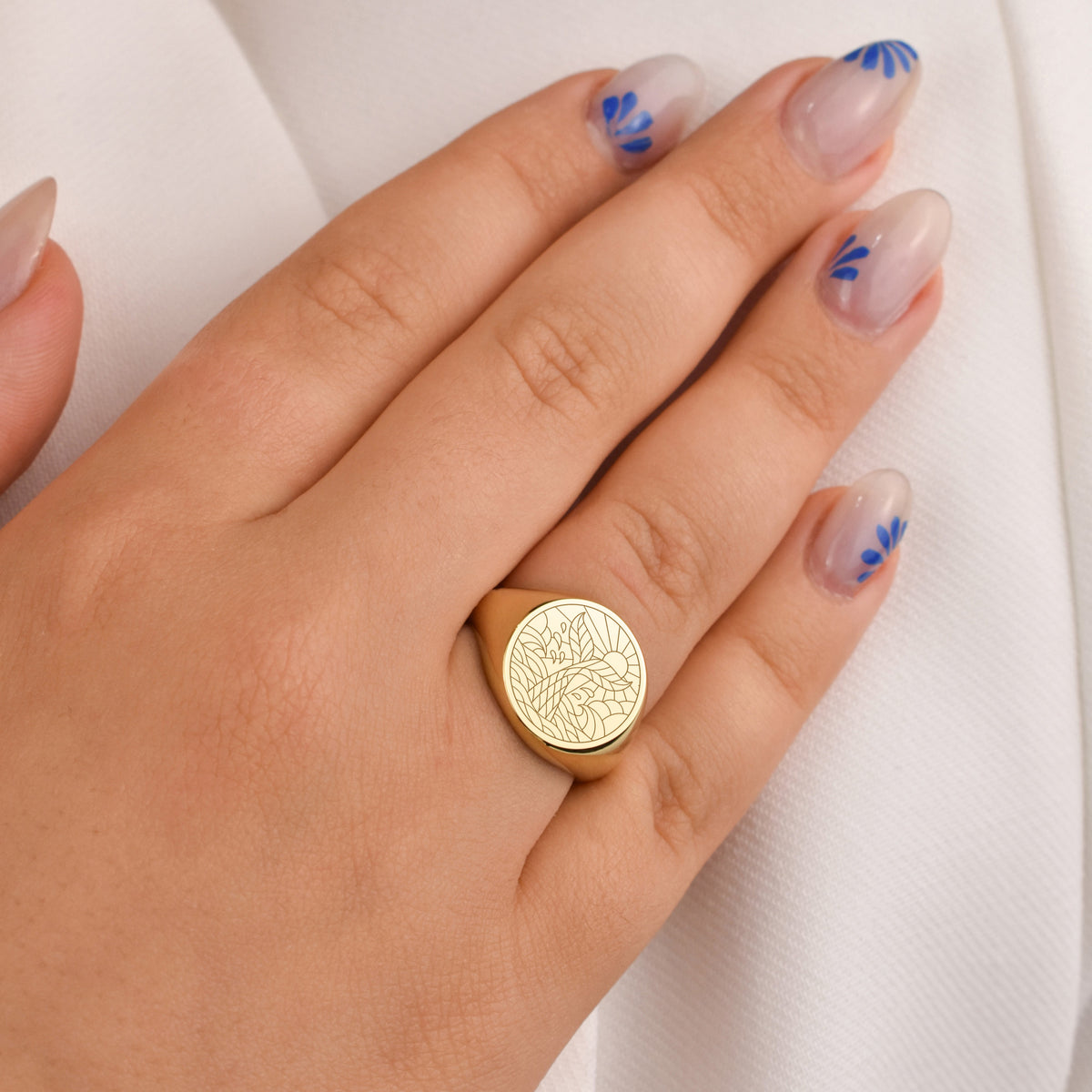 14K Gold Whale Tail Signet Ring