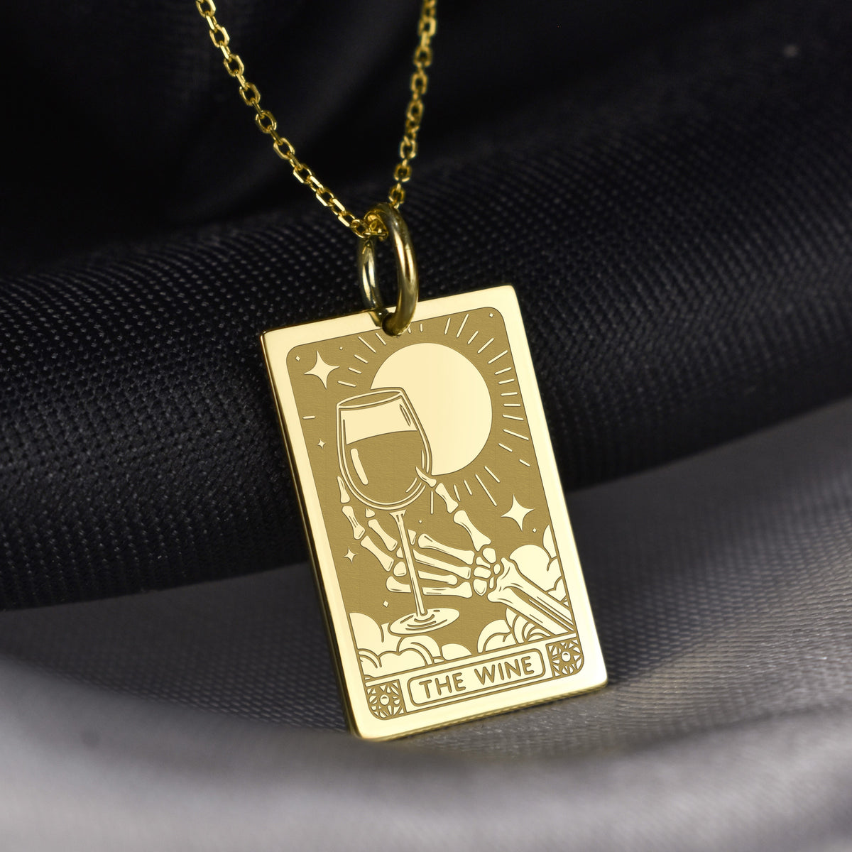 14K Gold Wine Tarot Card Pendant Necklace