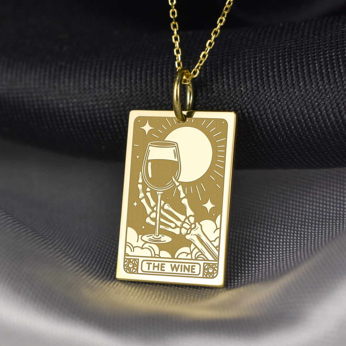 14K Gold Wine Tarot Card Pendant Necklace