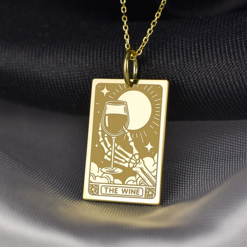 14K Gold Wine Tarot Card Pendant Necklace