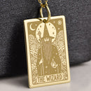 14K Gold Wizard Tarot Card Pendant Necklace