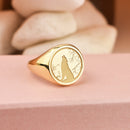 14K Gold Howling Wolf Signet Ring
