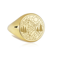 14K Gold Wolf Signet Ring