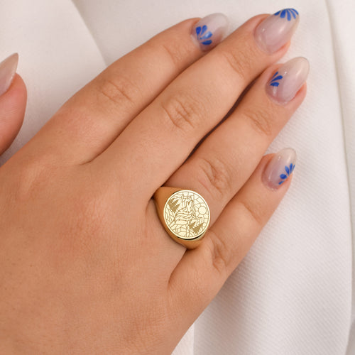 14K Gold Wolf Signet Ring