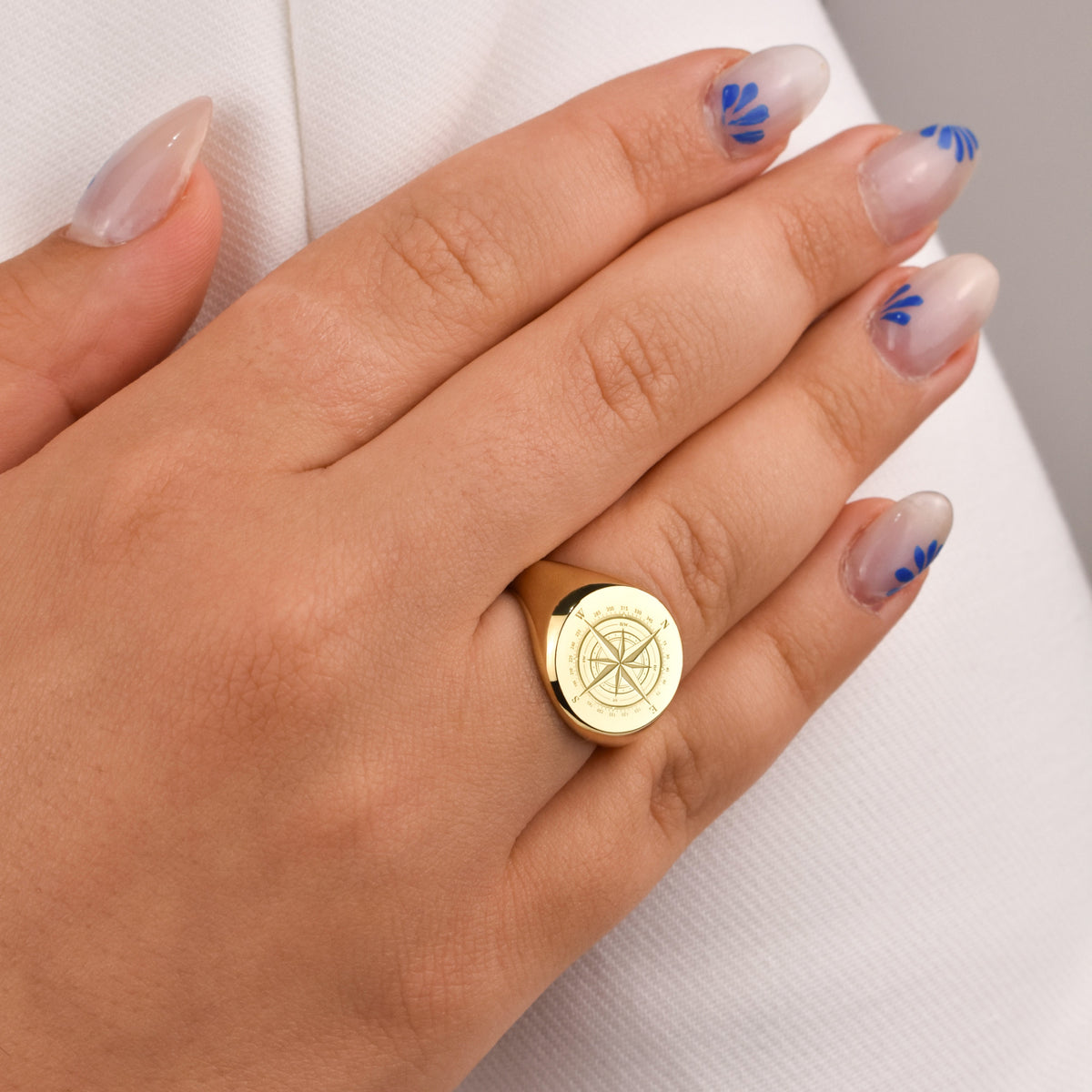 14K Gold Compass Signet Ring