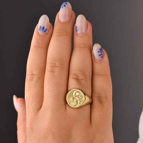 14K Gold Dragon & Phoenix Yin Yang Signet Ring