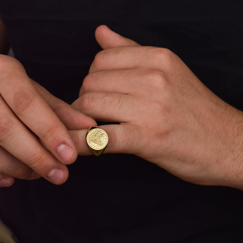 14K Gold Zebra Signet Ring