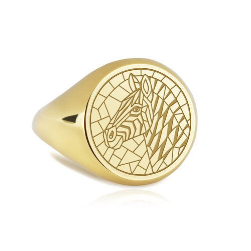 14K Gold Zebra Signet Ring