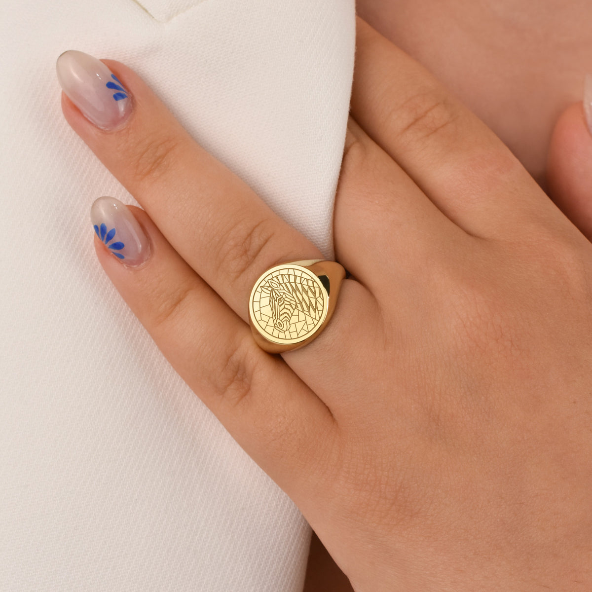 14K Gold Zebra Signet Ring