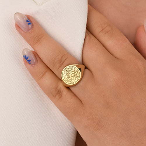 14K Gold Zebra Signet Ring
